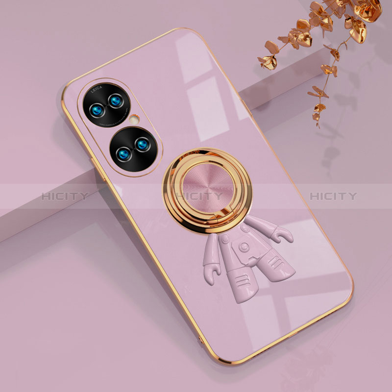 Coque Ultra Fine Silicone Souple Housse Etui avec Support Bague Anneau Aimante Magnetique AN2 pour Huawei P50 Pro Plus