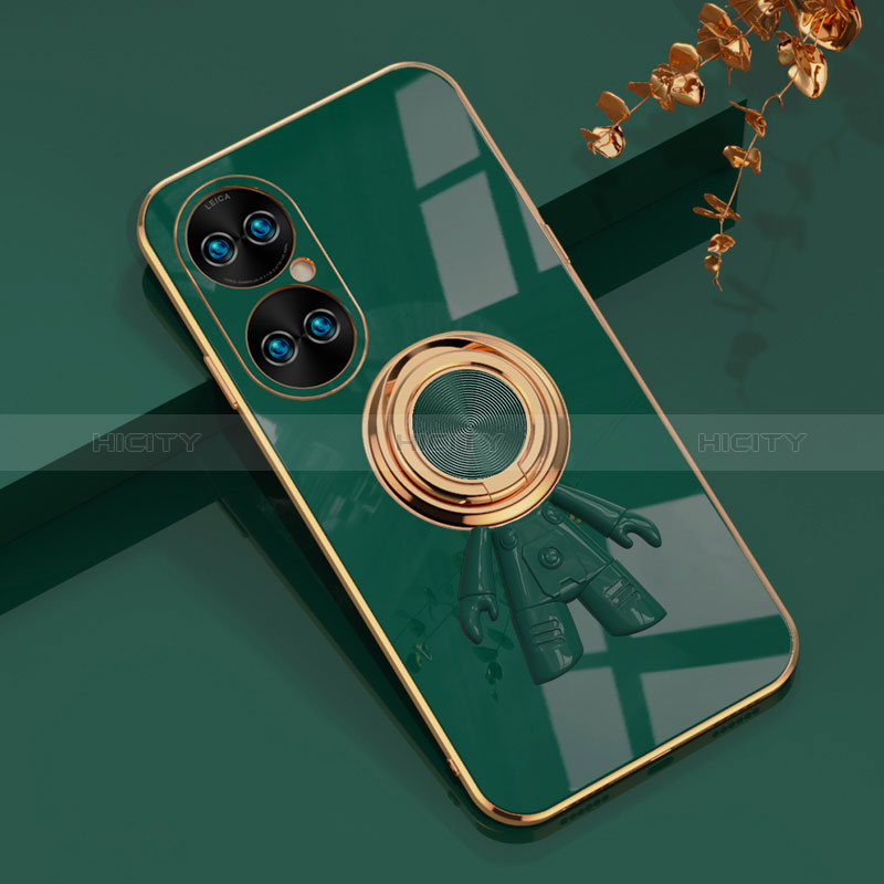 Coque Ultra Fine Silicone Souple Housse Etui avec Support Bague Anneau Aimante Magnetique AN2 pour Huawei P50 Pro Plus