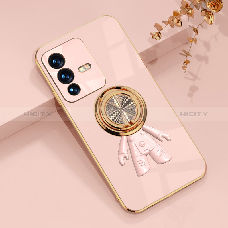 Coque Ultra Fine Silicone Souple Housse Etui avec Support Bague Anneau Aimante Magnetique AN2 pour Vivo V23 5G Rose Plus