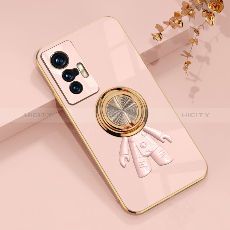 Coque Ultra Fine Silicone Souple Housse Etui avec Support Bague Anneau Aimante Magnetique AN2 pour Vivo X70 5G Rose Plus