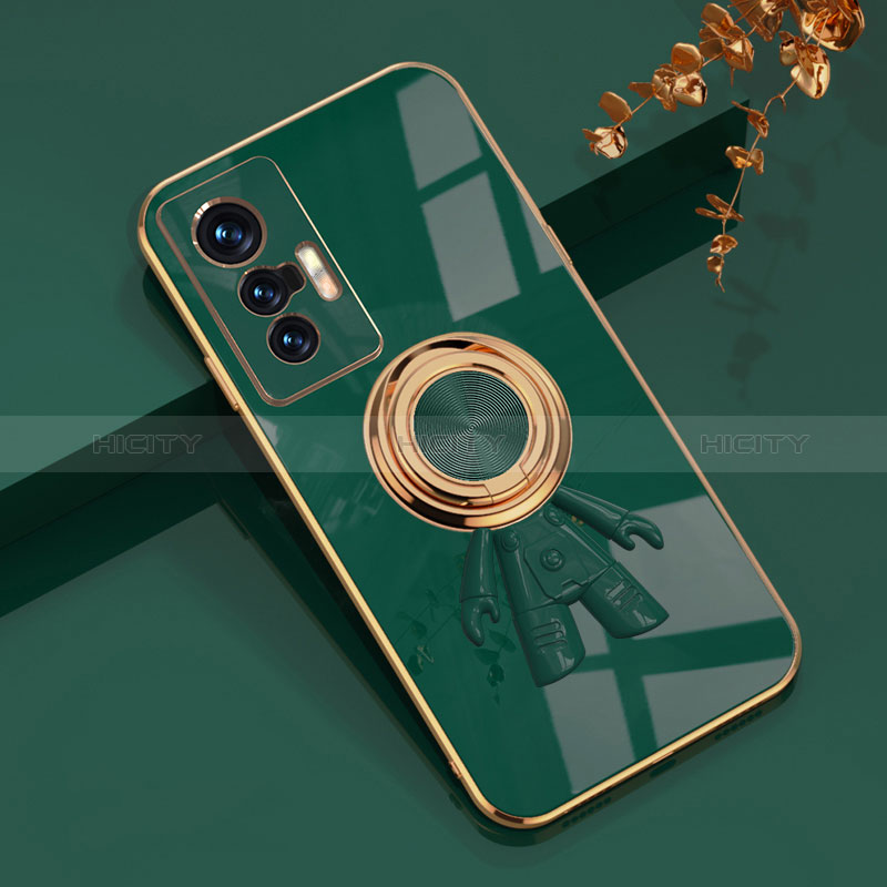 Coque Ultra Fine Silicone Souple Housse Etui avec Support Bague Anneau Aimante Magnetique AN2 pour Vivo X70 Pro 5G Vert Plus