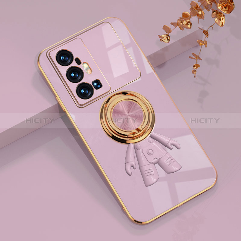 Coque Ultra Fine Silicone Souple Housse Etui avec Support Bague Anneau Aimante Magnetique AN2 pour Vivo X70 Pro+ Plus 5G Violet Clair Plus