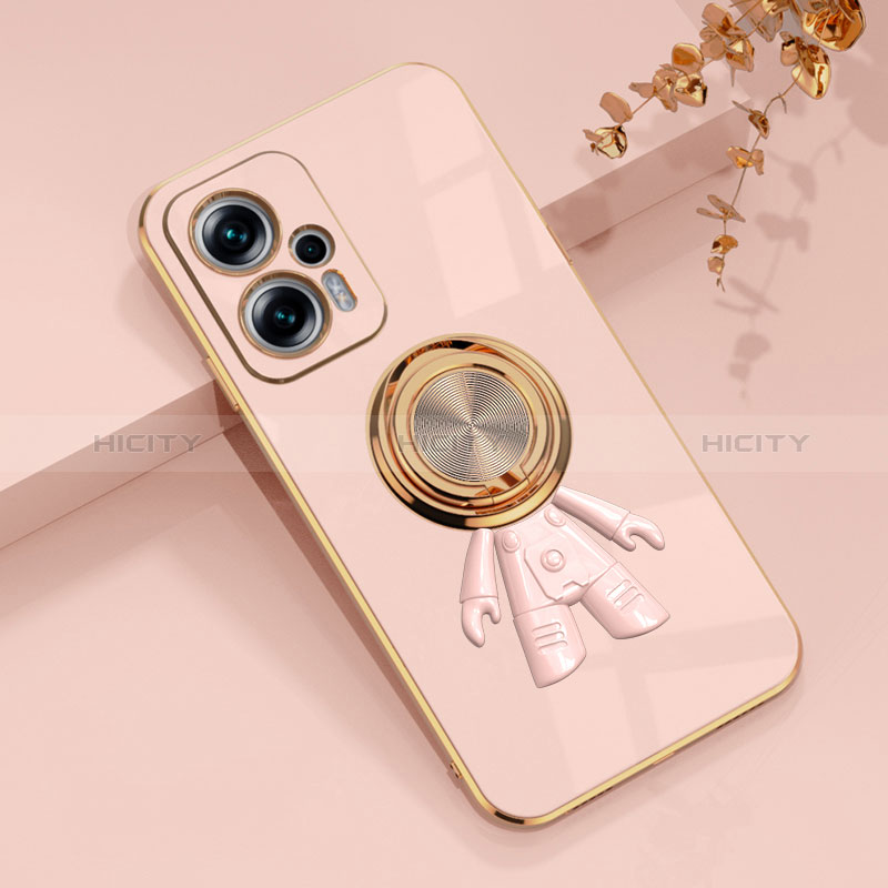 Coque Ultra Fine Silicone Souple Housse Etui avec Support Bague Anneau Aimante Magnetique AN2 pour Xiaomi Poco X4 GT 5G Rose Plus