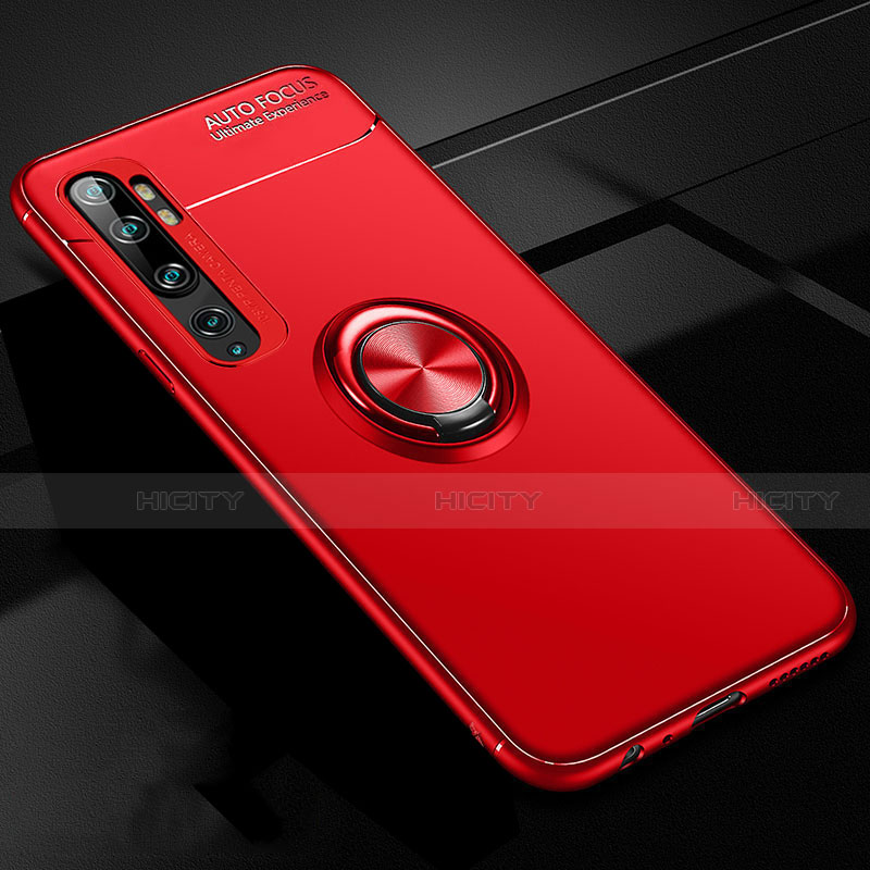 Coque Ultra Fine Silicone Souple Housse Etui avec Support Bague Anneau Aimante Magnetique D02 pour Xiaomi Mi Note 10 Pro Rouge Plus