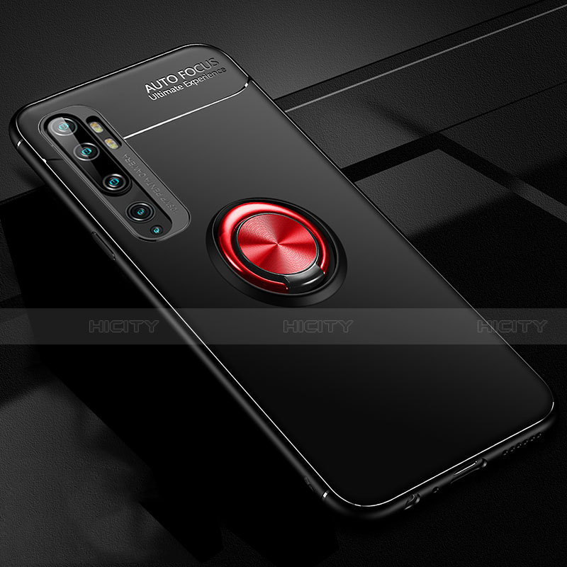 Coque Ultra Fine Silicone Souple Housse Etui avec Support Bague Anneau Aimante Magnetique D02 pour Xiaomi Mi Note 10 Rouge et Noir Plus