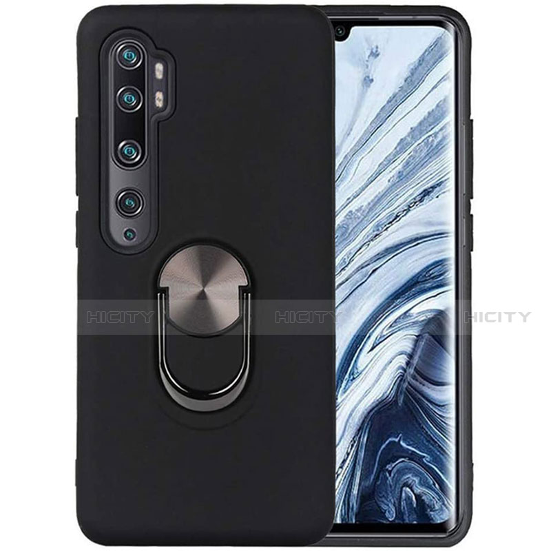 Coque Ultra Fine Silicone Souple Housse Etui avec Support Bague Anneau Aimante Magnetique D04 pour Xiaomi Mi Note 10 Noir Plus