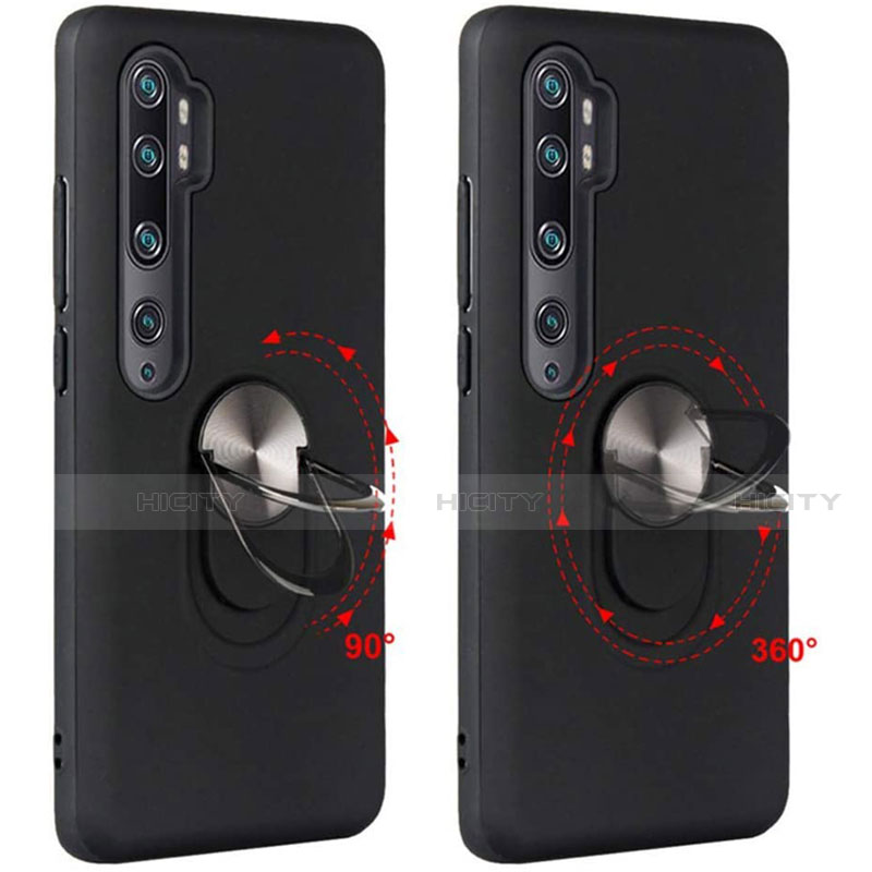 Coque Ultra Fine Silicone Souple Housse Etui avec Support Bague Anneau Aimante Magnetique D04 pour Xiaomi Mi Note 10 Plus