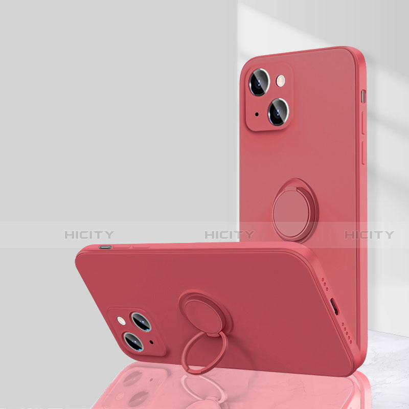 Coque Ultra Fine Silicone Souple Housse Etui avec Support Bague Anneau Aimante Magnetique G01 pour Apple iPhone 13 Mini Rouge Plus