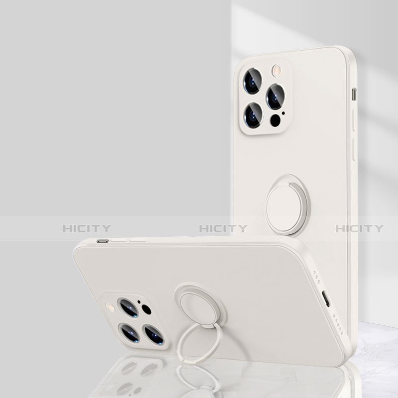 Coque Ultra Fine Silicone Souple Housse Etui avec Support Bague Anneau Aimante Magnetique G01 pour Apple iPhone 13 Pro Blanc Plus