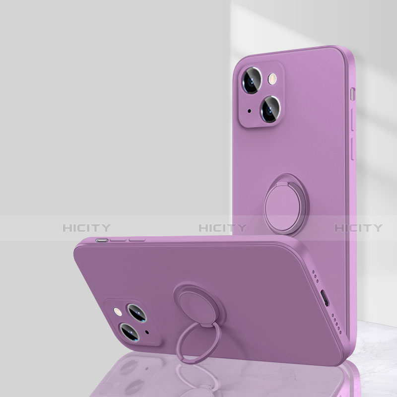 Coque Ultra Fine Silicone Souple Housse Etui avec Support Bague Anneau Aimante Magnetique G01 pour Apple iPhone 13 Violet Plus