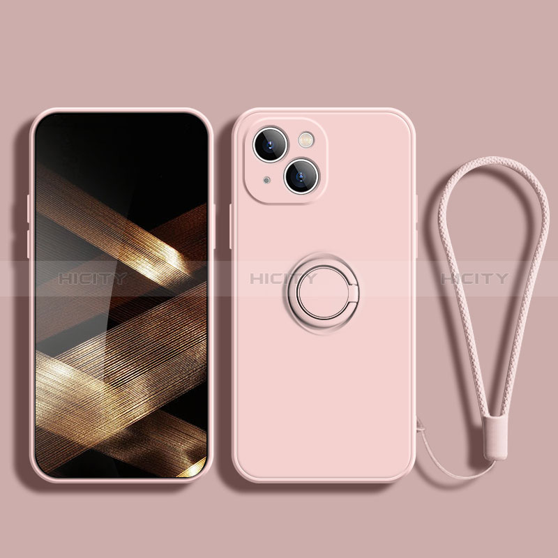 Coque Ultra Fine Silicone Souple Housse Etui avec Support Bague Anneau Aimante Magnetique G02 pour Apple iPhone 15 Plus Or Rose Plus