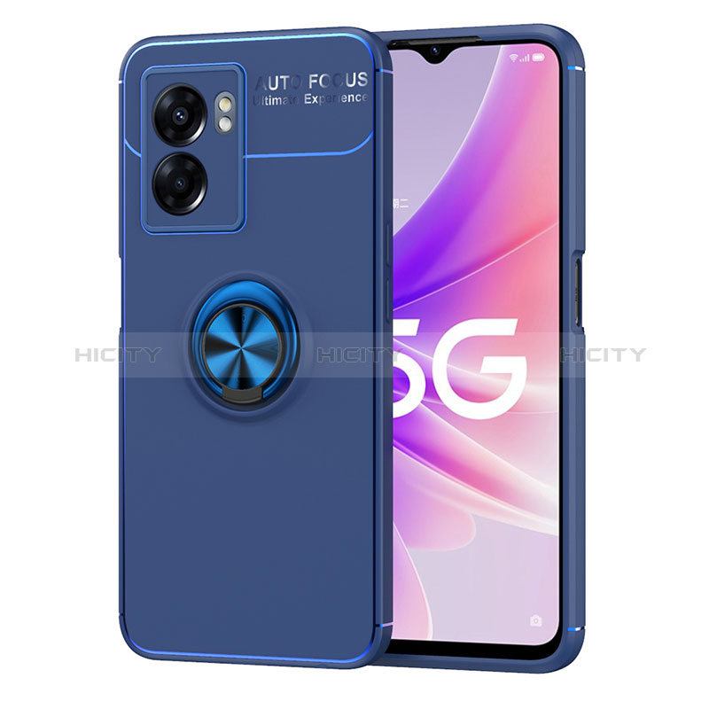 Coque Ultra Fine Silicone Souple Housse Etui avec Support Bague Anneau Aimante Magnetique JM1 pour Oppo A56S 5G Bleu Plus