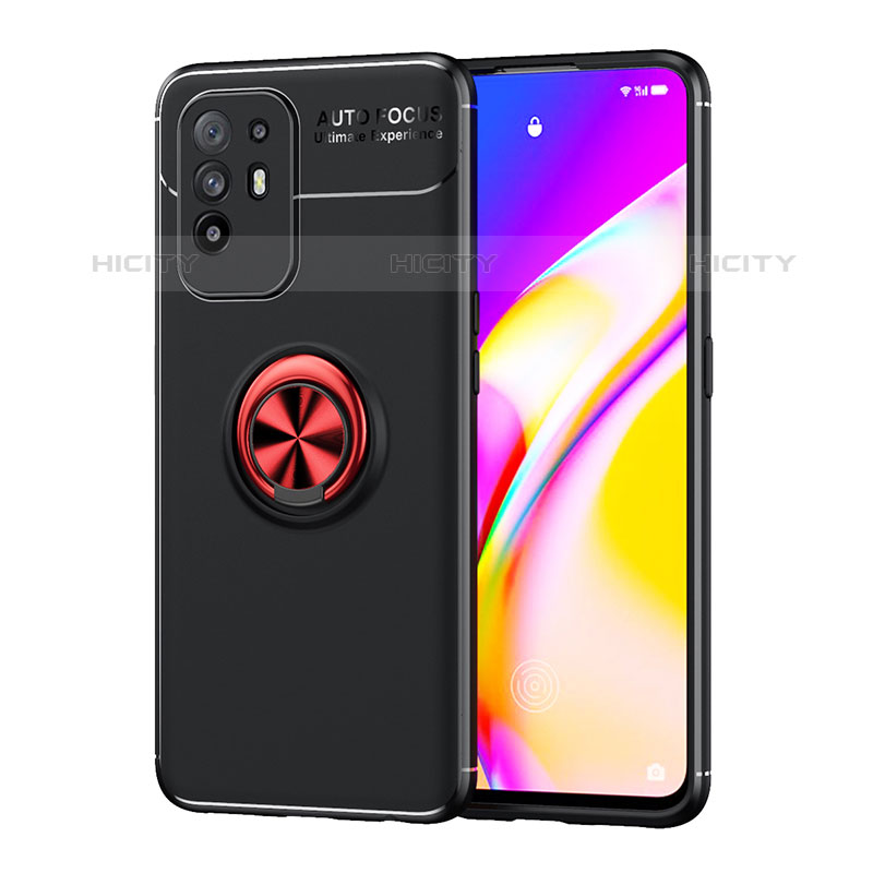 Coque Ultra Fine Silicone Souple Housse Etui avec Support Bague Anneau Aimante Magnetique JM1 pour Oppo F19 Pro+ Plus 5G Rouge et Noir Plus