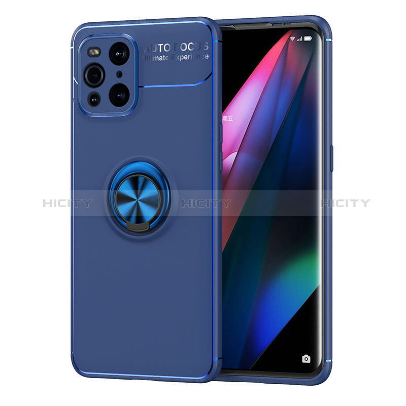 Coque Ultra Fine Silicone Souple Housse Etui avec Support Bague Anneau Aimante Magnetique JM1 pour Oppo Find X3 5G Bleu Plus