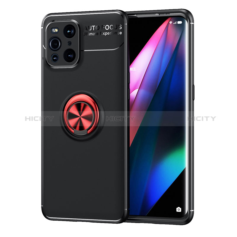 Coque Ultra Fine Silicone Souple Housse Etui avec Support Bague Anneau Aimante Magnetique JM1 pour Oppo Find X3 5G Rouge et Noir Plus