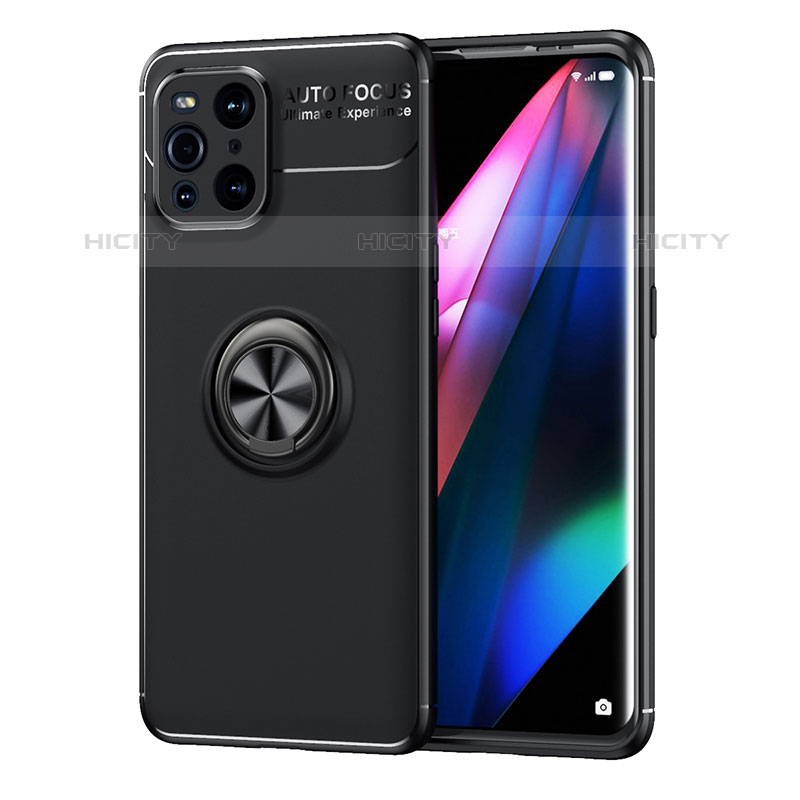 Coque Ultra Fine Silicone Souple Housse Etui avec Support Bague Anneau Aimante Magnetique JM1 pour Oppo Find X3 Pro 5G Noir Plus