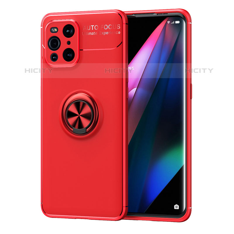 Coque Ultra Fine Silicone Souple Housse Etui avec Support Bague Anneau Aimante Magnetique JM1 pour Oppo Find X3 Pro 5G Rouge Plus