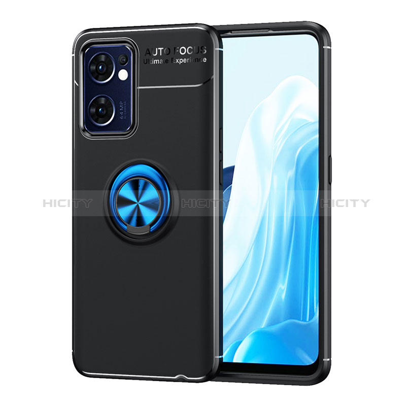 Coque Ultra Fine Silicone Souple Housse Etui avec Support Bague Anneau Aimante Magnetique JM1 pour Oppo Find X5 Lite 5G Bleu et Noir Plus