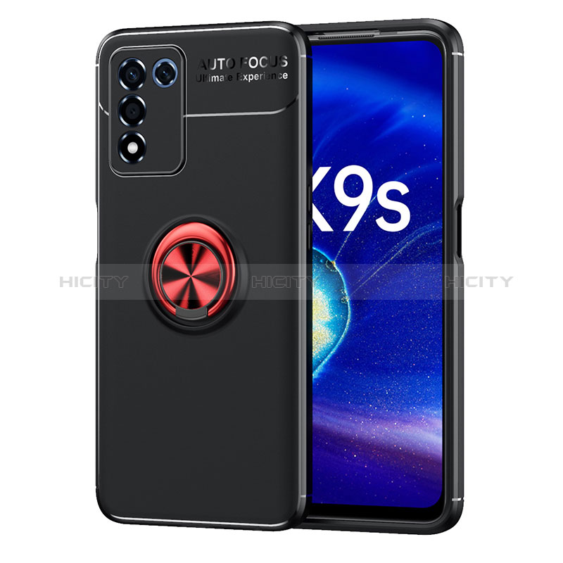 Coque Ultra Fine Silicone Souple Housse Etui avec Support Bague Anneau Aimante Magnetique JM1 pour Oppo K9S 5G Rouge et Noir Plus