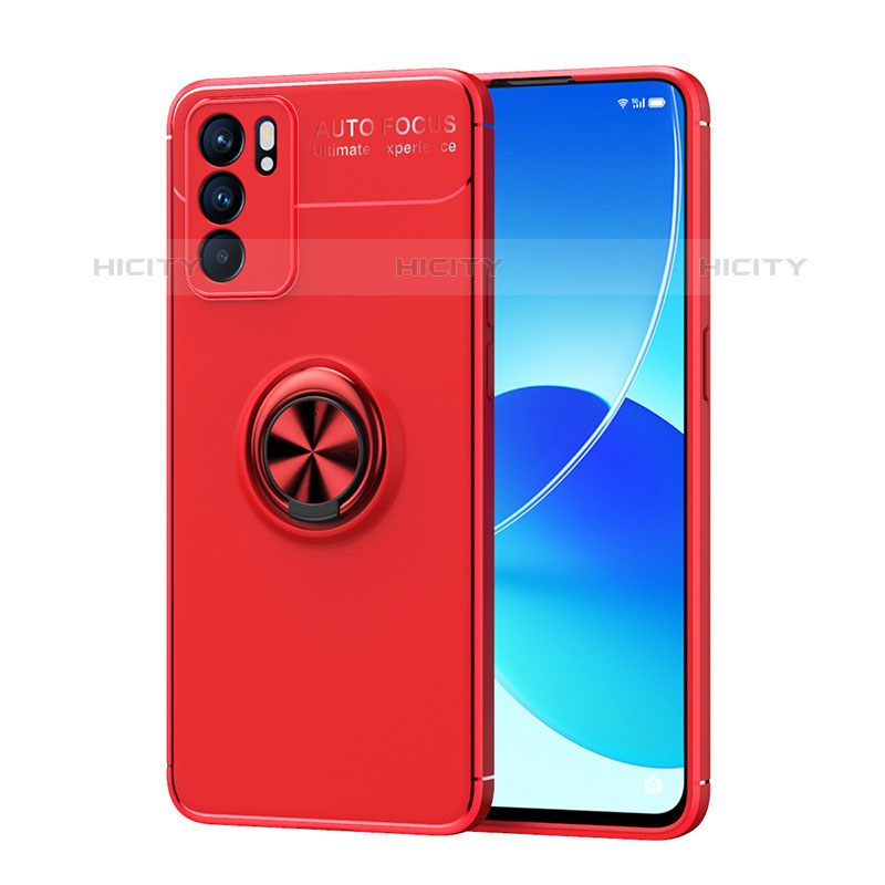 Coque Ultra Fine Silicone Souple Housse Etui avec Support Bague Anneau Aimante Magnetique JM1 pour Oppo Reno6 5G Rouge Plus