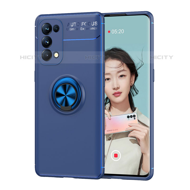 Coque Ultra Fine Silicone Souple Housse Etui avec Support Bague Anneau Aimante Magnetique JM1 pour Oppo Reno6 Pro 5G Bleu Plus