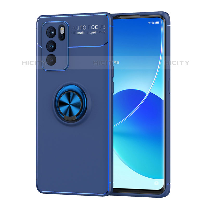 Coque Ultra Fine Silicone Souple Housse Etui avec Support Bague Anneau Aimante Magnetique JM1 pour Oppo Reno6 Pro 5G India Bleu Plus