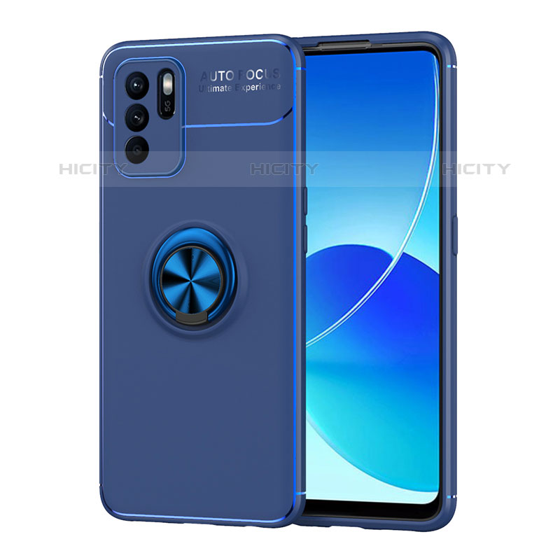 Coque Ultra Fine Silicone Souple Housse Etui avec Support Bague Anneau Aimante Magnetique JM1 pour Oppo Reno6 Z 5G Bleu Plus