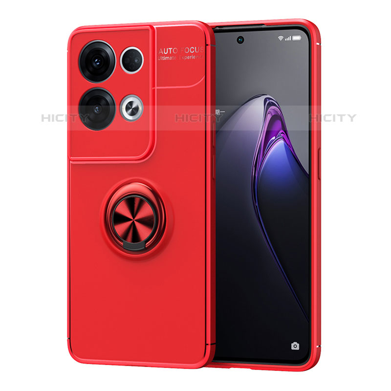 Coque Ultra Fine Silicone Souple Housse Etui avec Support Bague Anneau Aimante Magnetique JM1 pour Oppo Reno8 5G Rouge Plus