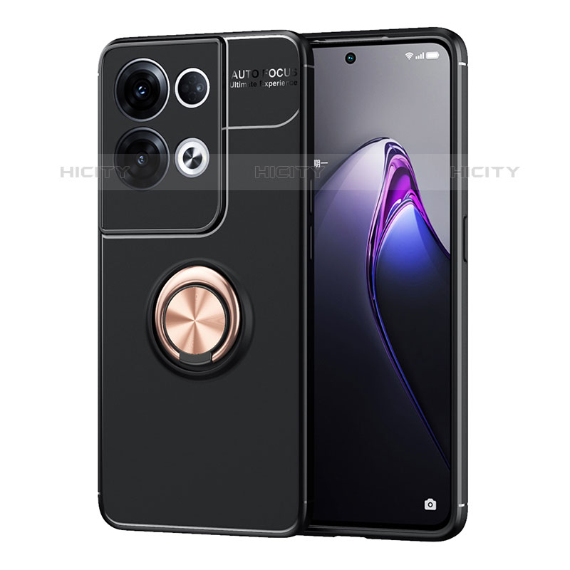 Coque Ultra Fine Silicone Souple Housse Etui avec Support Bague Anneau Aimante Magnetique JM1 pour Oppo Reno8 Pro+ Plus 5G Or et Noir Plus