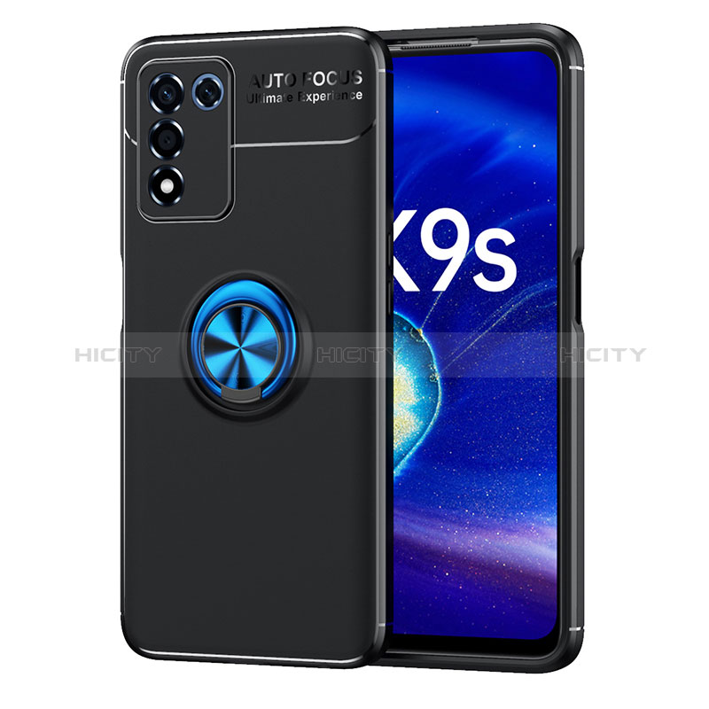 Coque Ultra Fine Silicone Souple Housse Etui avec Support Bague Anneau Aimante Magnetique JM1 pour Realme 9 SE 5G Bleu et Noir Plus