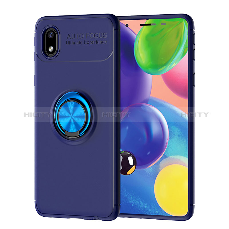 Coque Ultra Fine Silicone Souple Housse Etui avec Support Bague Anneau Aimante Magnetique JM1 pour Samsung Galaxy A01 Core Bleu Plus