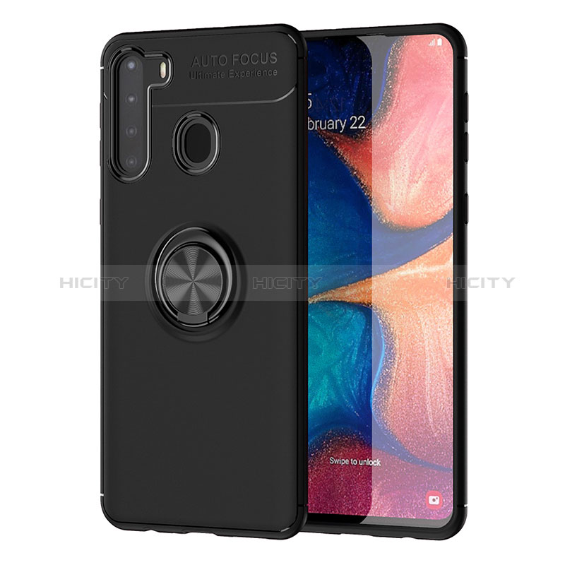 Coque Ultra Fine Silicone Souple Housse Etui avec Support Bague Anneau Aimante Magnetique JM1 pour Samsung Galaxy A21 Noir Plus