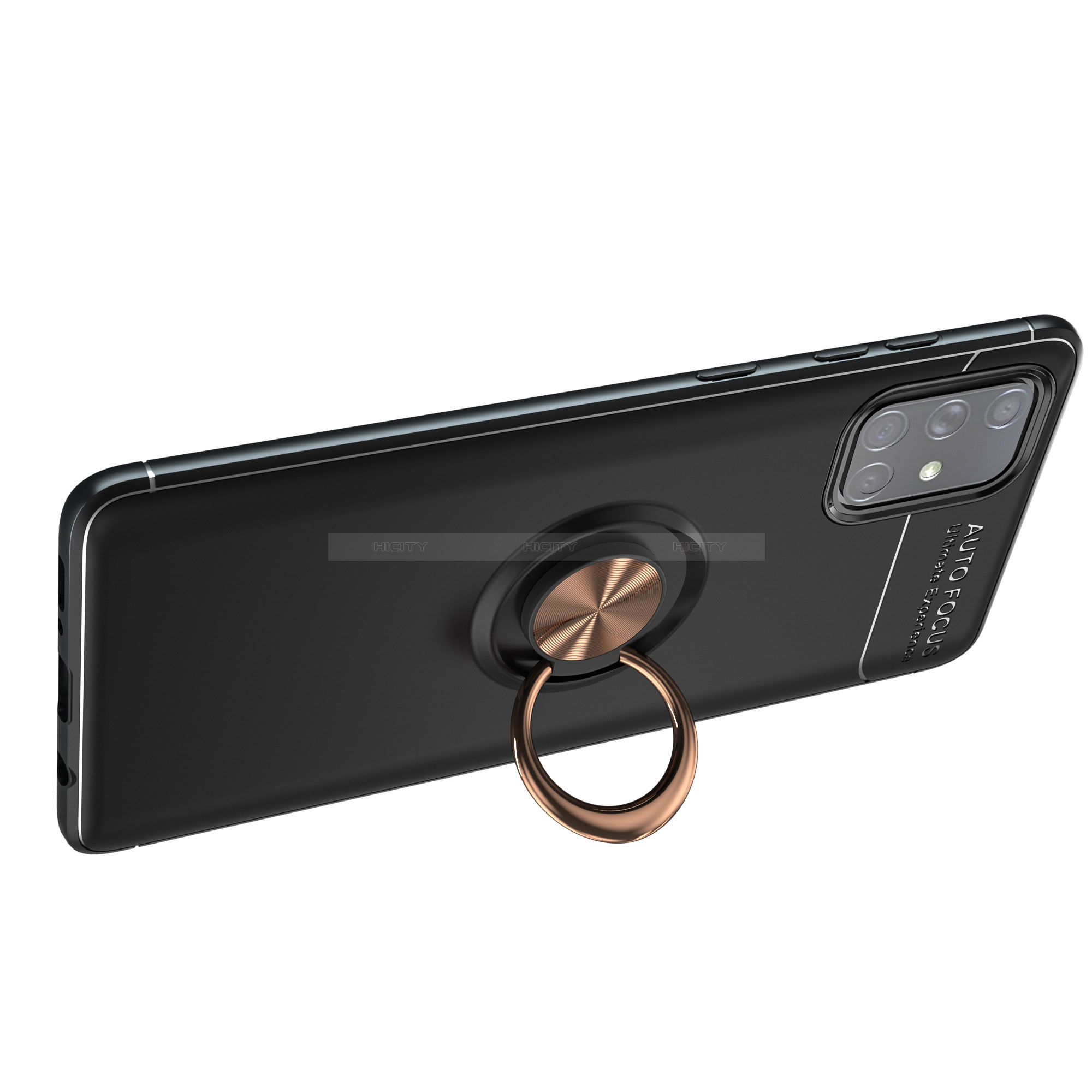 Coque Ultra Fine Silicone Souple Housse Etui avec Support Bague Anneau Aimante Magnetique JM1 pour Samsung Galaxy A71 4G A715 Or et Noir Plus