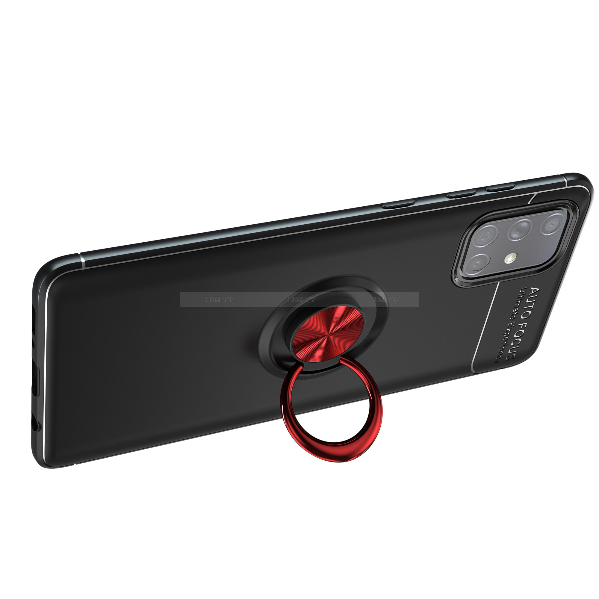 Coque Ultra Fine Silicone Souple Housse Etui avec Support Bague Anneau Aimante Magnetique JM1 pour Samsung Galaxy A71 5G Rouge et Noir Plus