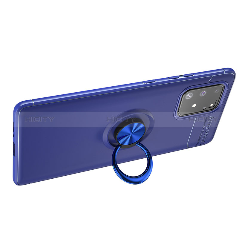 Coque Ultra Fine Silicone Souple Housse Etui avec Support Bague Anneau Aimante Magnetique JM1 pour Samsung Galaxy A91 Bleu Plus