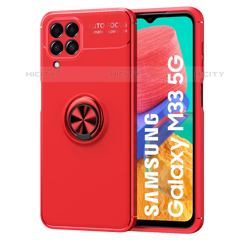 Coque Ultra Fine Silicone Souple Housse Etui avec Support Bague Anneau Aimante Magnetique JM1 pour Samsung Galaxy M33 5G Rouge Plus