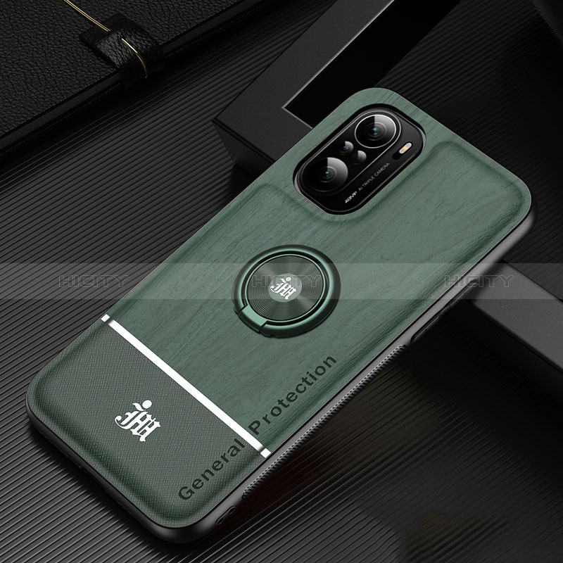 Coque Ultra Fine Silicone Souple Housse Etui avec Support Bague Anneau Aimante Magnetique JM1 pour Xiaomi Poco F3 5G Vert Plus