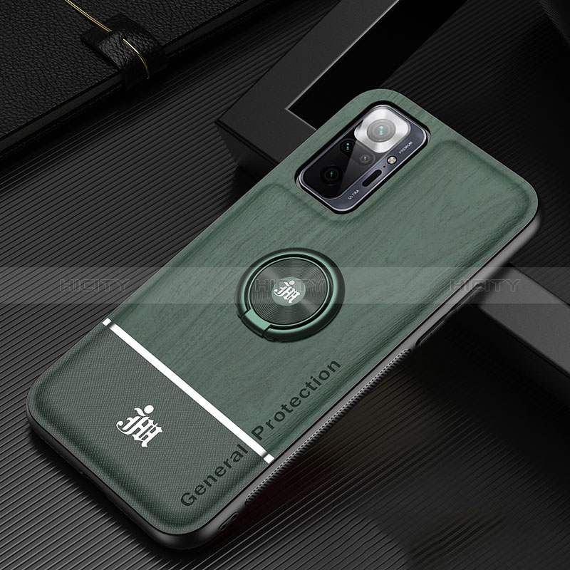 Coque Ultra Fine Silicone Souple Housse Etui avec Support Bague Anneau Aimante Magnetique JM1 pour Xiaomi Redmi Note 10 Pro Max Vert Plus