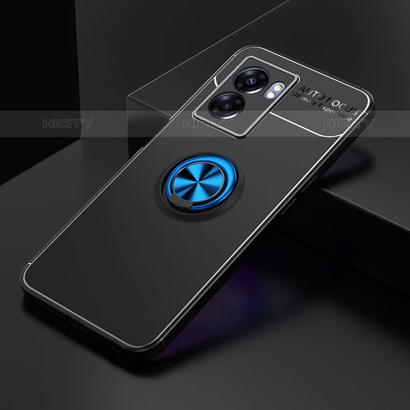 Coque Ultra Fine Silicone Souple Housse Etui avec Support Bague Anneau Aimante Magnetique JM2 pour OnePlus Nord N300 5G Bleu et Noir Plus