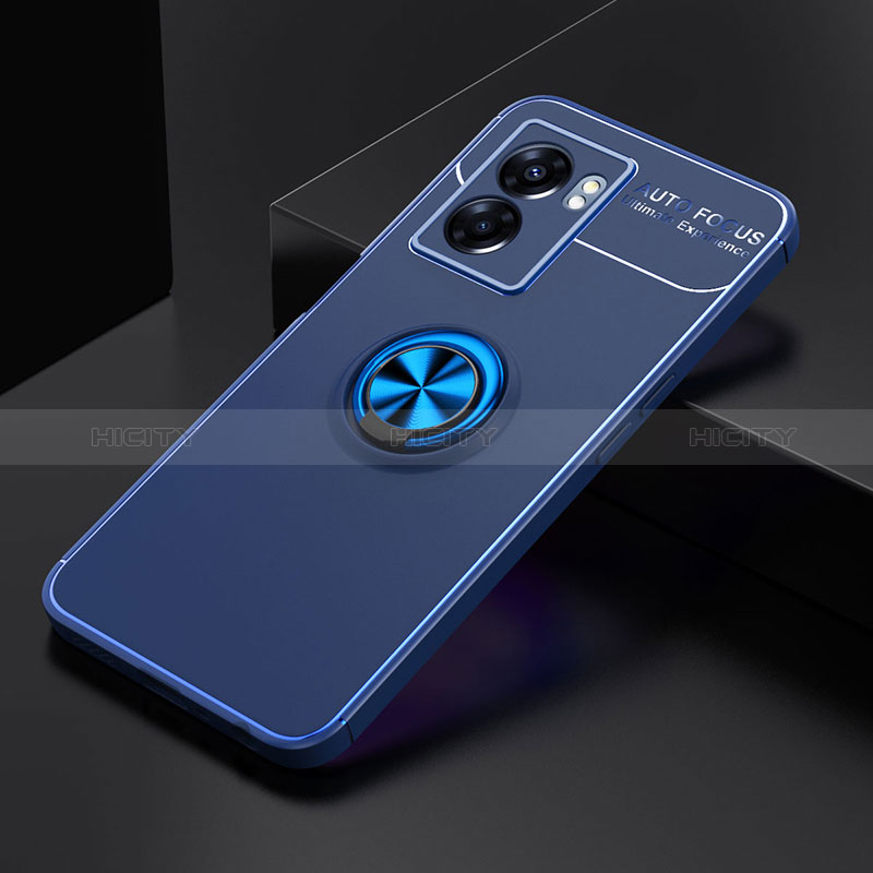 Coque Ultra Fine Silicone Souple Housse Etui avec Support Bague Anneau Aimante Magnetique JM2 pour Oppo A56S 5G Bleu Plus