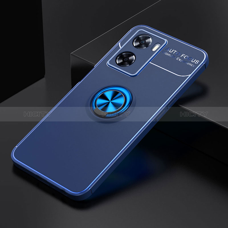 Coque Ultra Fine Silicone Souple Housse Etui avec Support Bague Anneau Aimante Magnetique JM2 pour Oppo A77 4G Bleu Plus