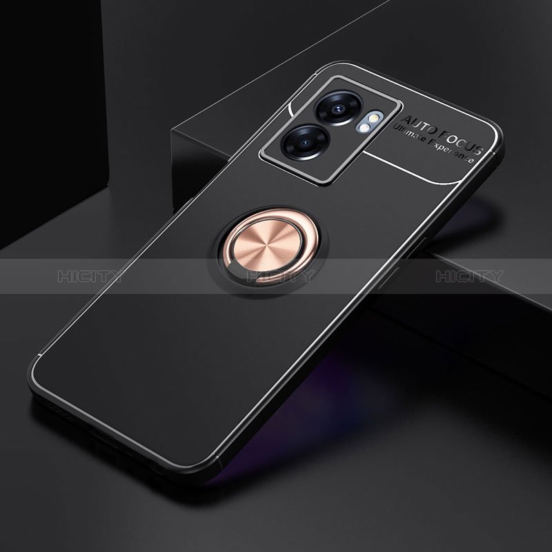 Coque Ultra Fine Silicone Souple Housse Etui avec Support Bague Anneau Aimante Magnetique JM2 pour Oppo A77 5G Or et Noir Plus