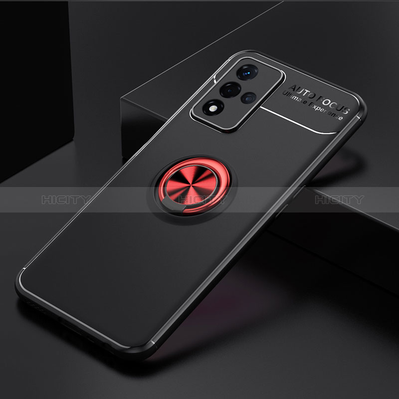 Coque Ultra Fine Silicone Souple Housse Etui avec Support Bague Anneau Aimante Magnetique JM2 pour Oppo A93s 5G Rouge et Noir Plus