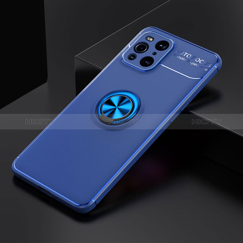 Coque Ultra Fine Silicone Souple Housse Etui avec Support Bague Anneau Aimante Magnetique JM2 pour Oppo Find X3 5G Bleu Plus