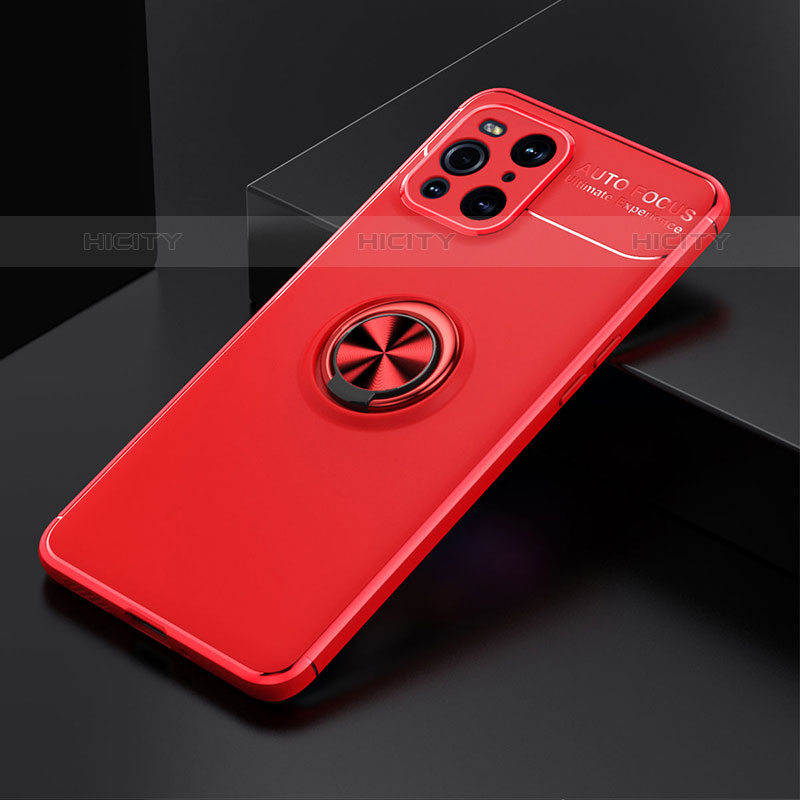 Coque Ultra Fine Silicone Souple Housse Etui avec Support Bague Anneau Aimante Magnetique JM2 pour Oppo Find X3 Pro 5G Rouge Plus