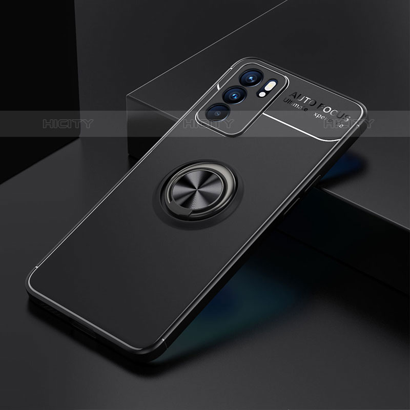 Coque Ultra Fine Silicone Souple Housse Etui avec Support Bague Anneau Aimante Magnetique JM2 pour Oppo Reno6 5G Noir Plus