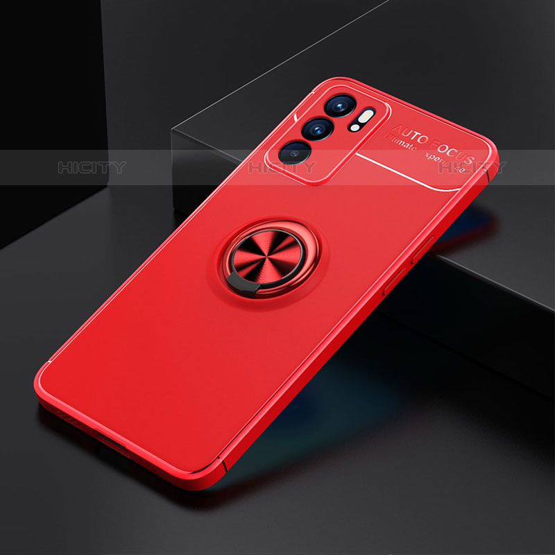 Coque Ultra Fine Silicone Souple Housse Etui avec Support Bague Anneau Aimante Magnetique JM2 pour Oppo Reno6 5G Rouge Plus