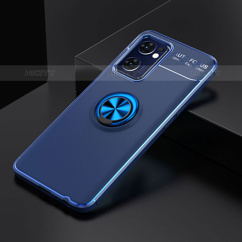 Coque Ultra Fine Silicone Souple Housse Etui avec Support Bague Anneau Aimante Magnetique JM2 pour Oppo Reno7 5G Bleu Plus