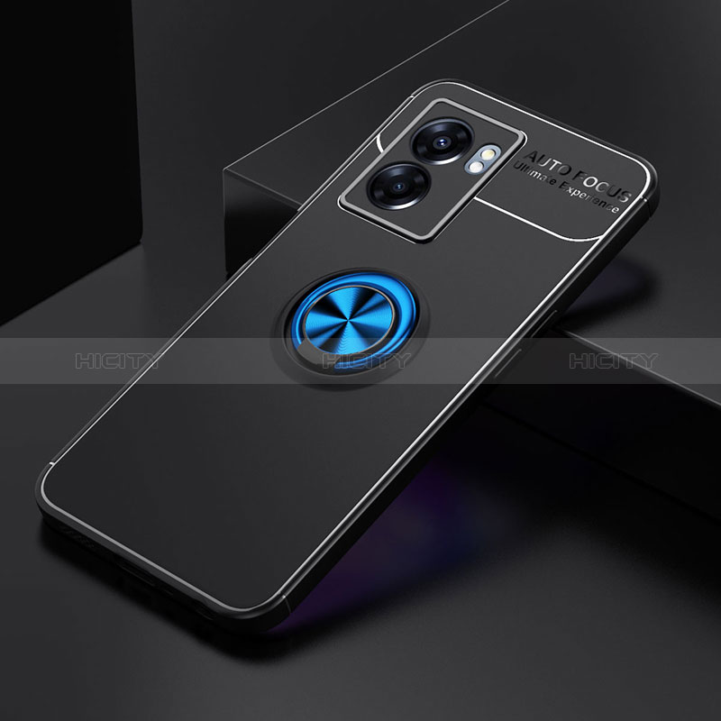 Coque Ultra Fine Silicone Souple Housse Etui avec Support Bague Anneau Aimante Magnetique JM2 pour Realme Q5i 5G Bleu et Noir Plus