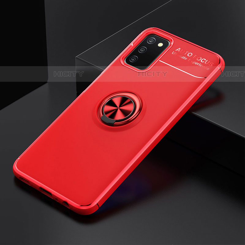 Coque Ultra Fine Silicone Souple Housse Etui avec Support Bague Anneau Aimante Magnetique JM2 pour Samsung Galaxy A03s Rouge Plus